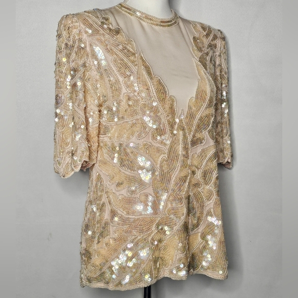 Silk Vintage Sequined Top - Picture 1 of 7